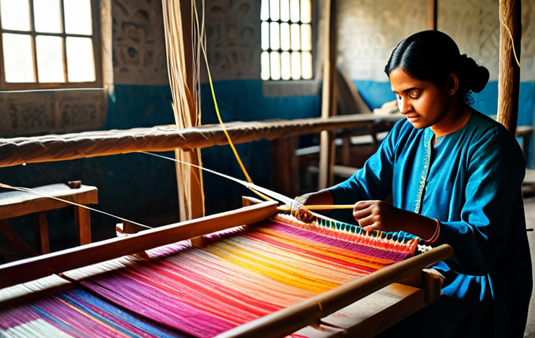 **

"A skilled artisan in Bangladesh, fully clothed in traditional modest attire, carefully weaving a colorful Jamdani fabric on a loom in a sunlit workshop, appropriate attire, safe for work, perfect anatomy, natural proportions, professional photography, high quality, family-friendly."

**